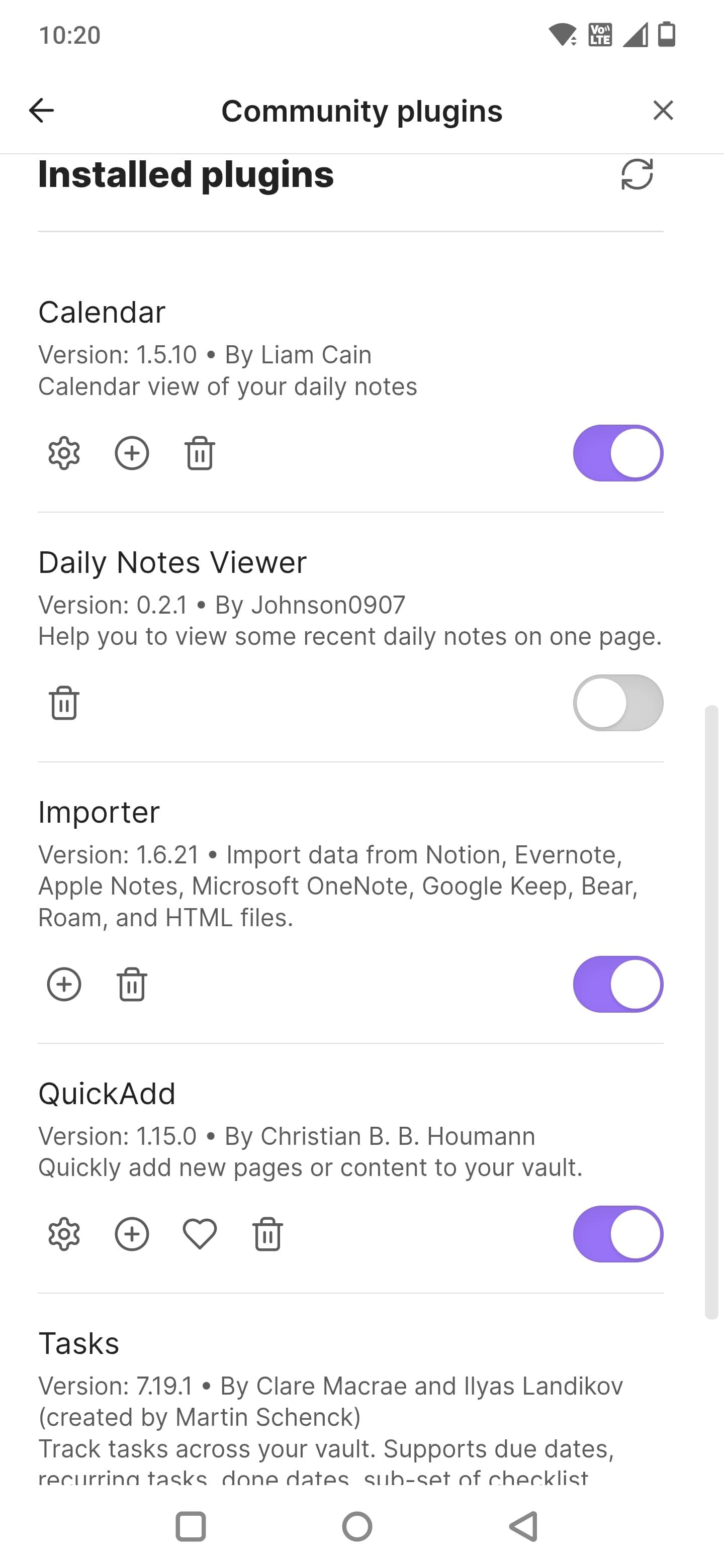 Screenshot of the Obsidian app showing the Community plugins