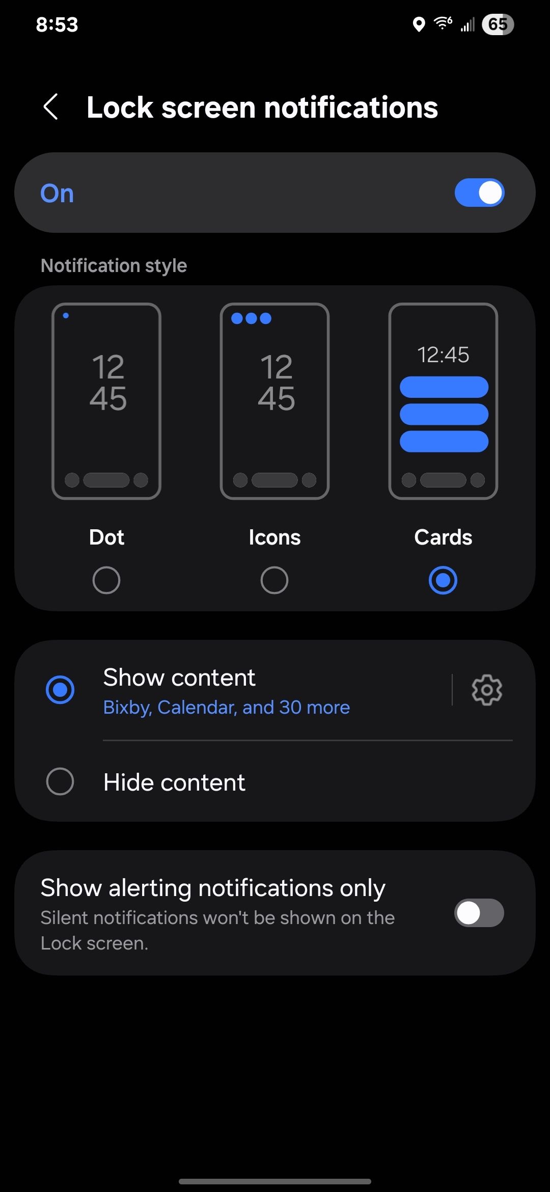 Los tres tipos de pantalla de bloqueo de notificación diferentes en un UI 7. 