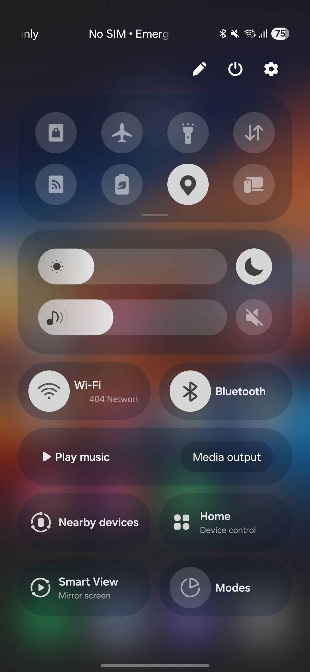Expanded quick settings view with toggles for Wi-Fi, Bluetooth, and more