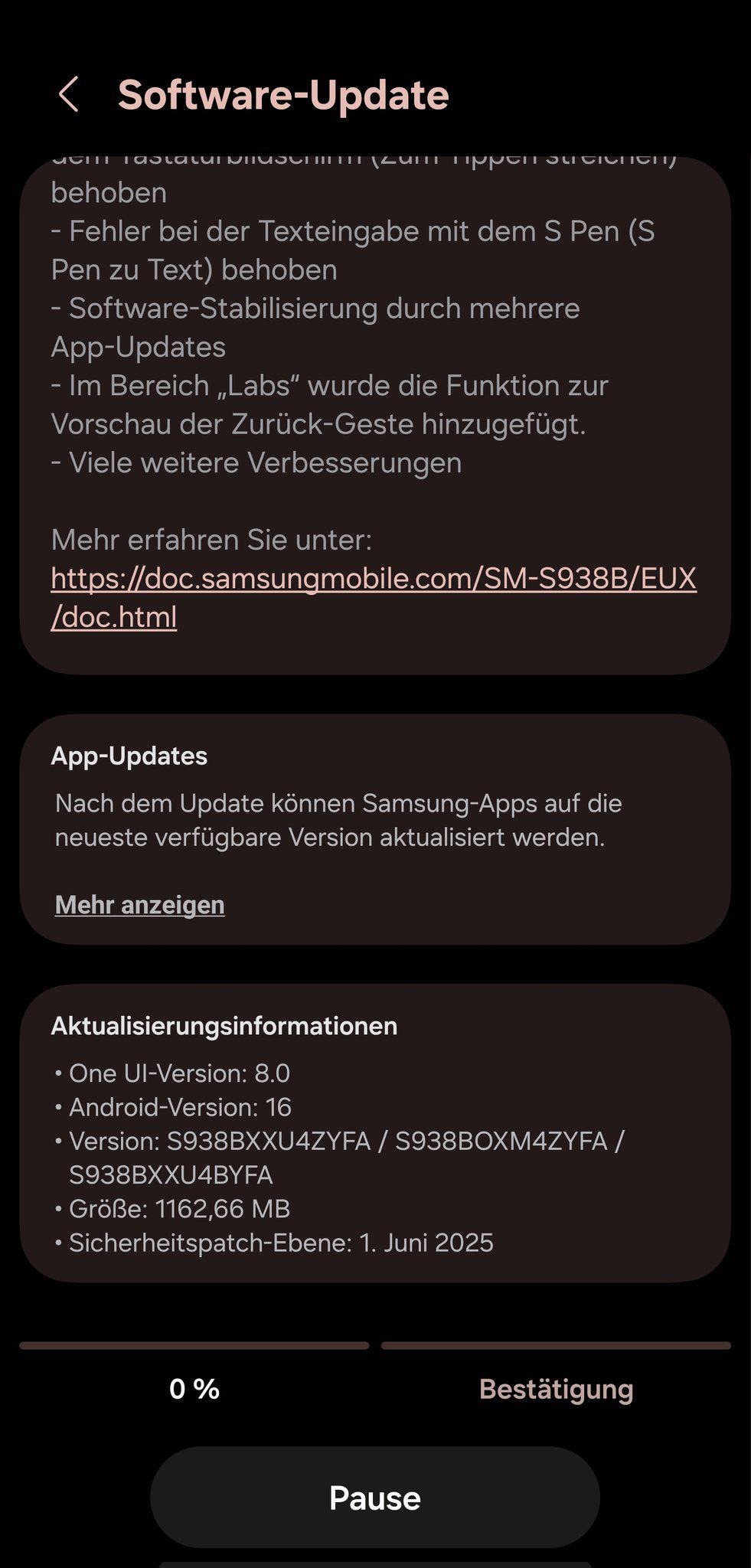 将IU 8 Beta 3的屏幕下载到德国的三星Galaxy S25设备