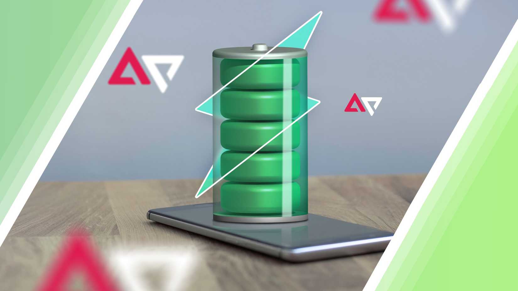 A phone on a table with a full battery above the screen.