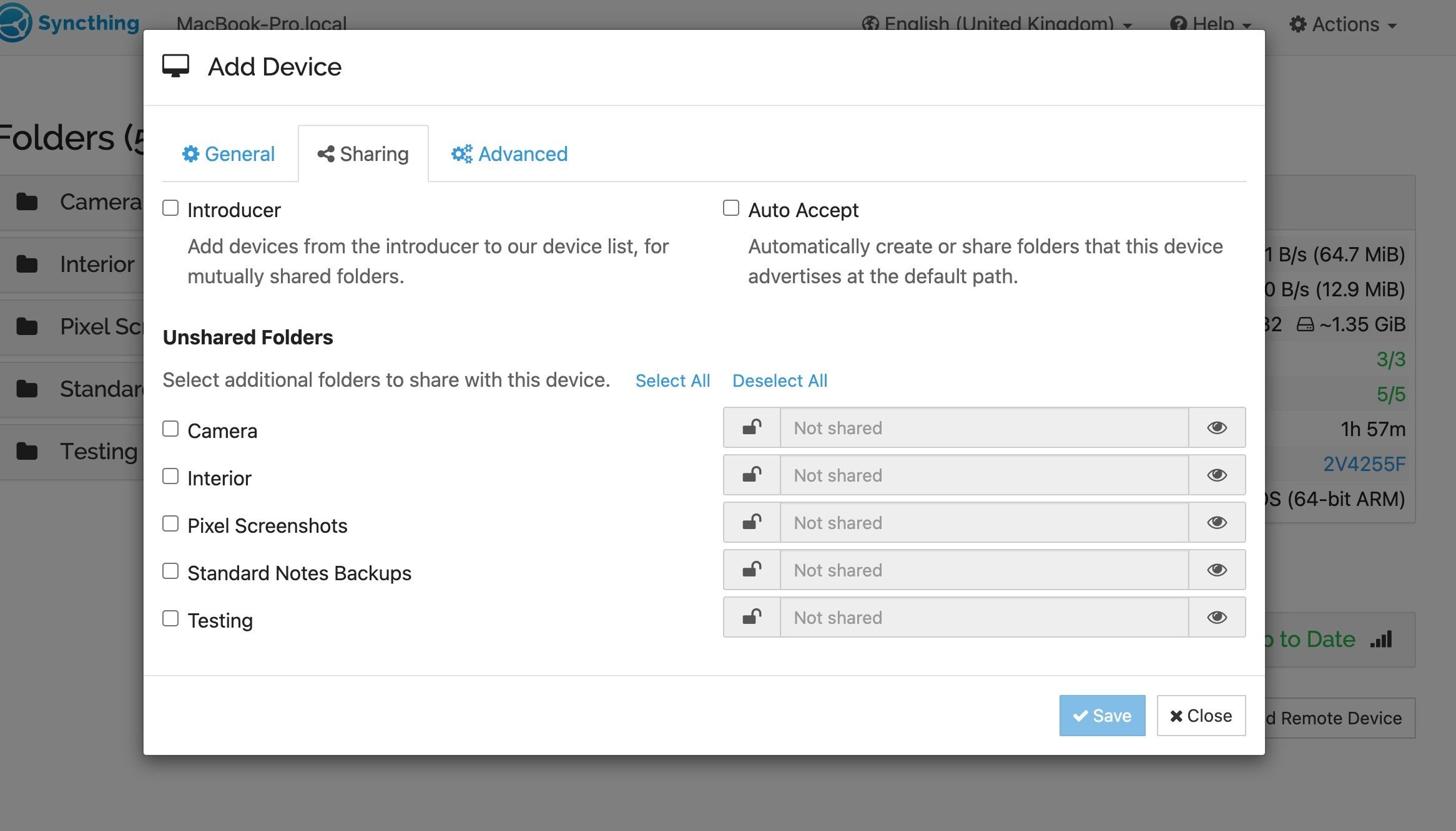 Syncthing add a new device