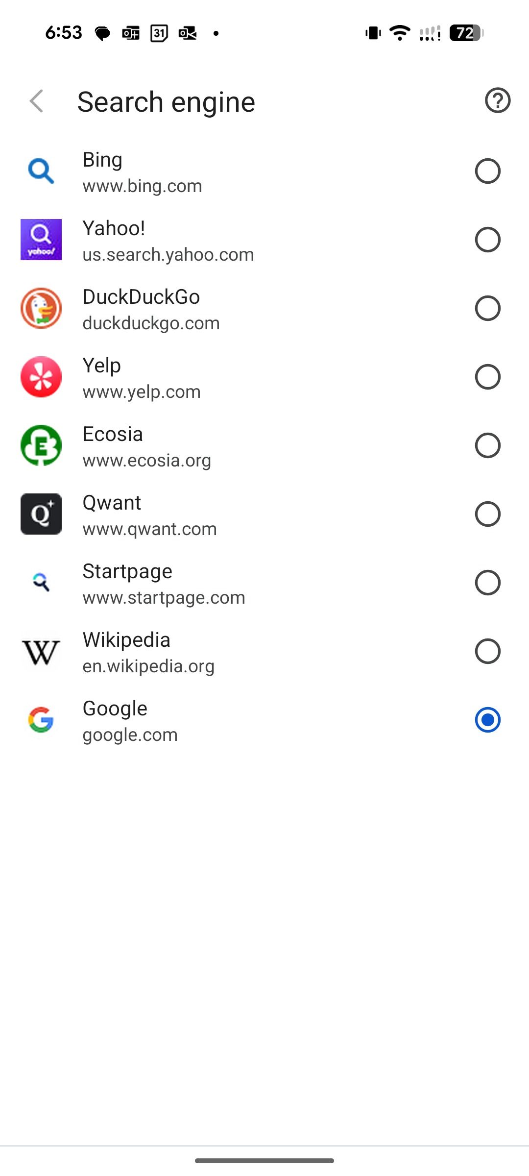 Check search engines in Vivaldi