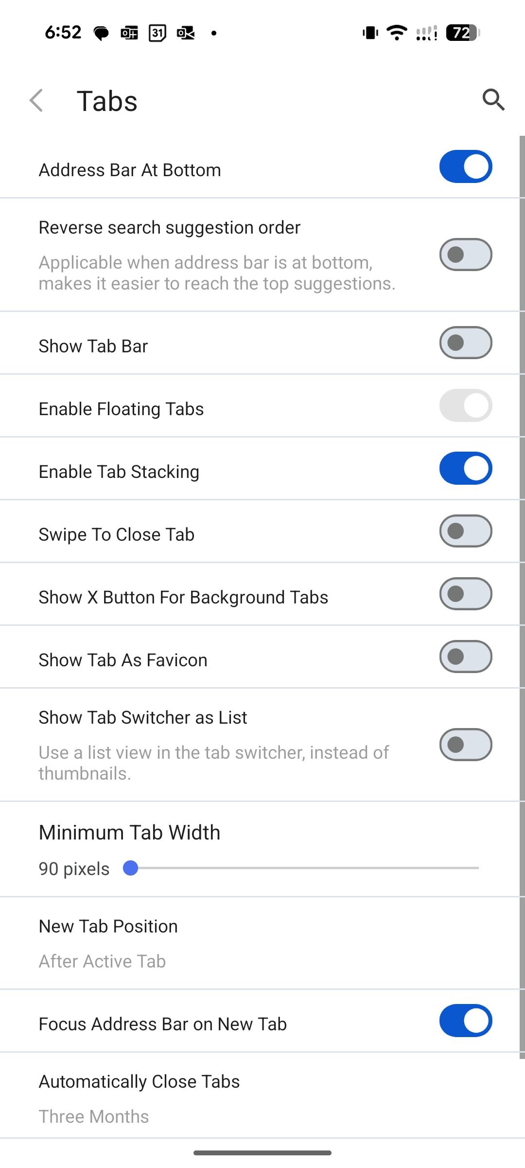 Tabs menu in Vivaldi