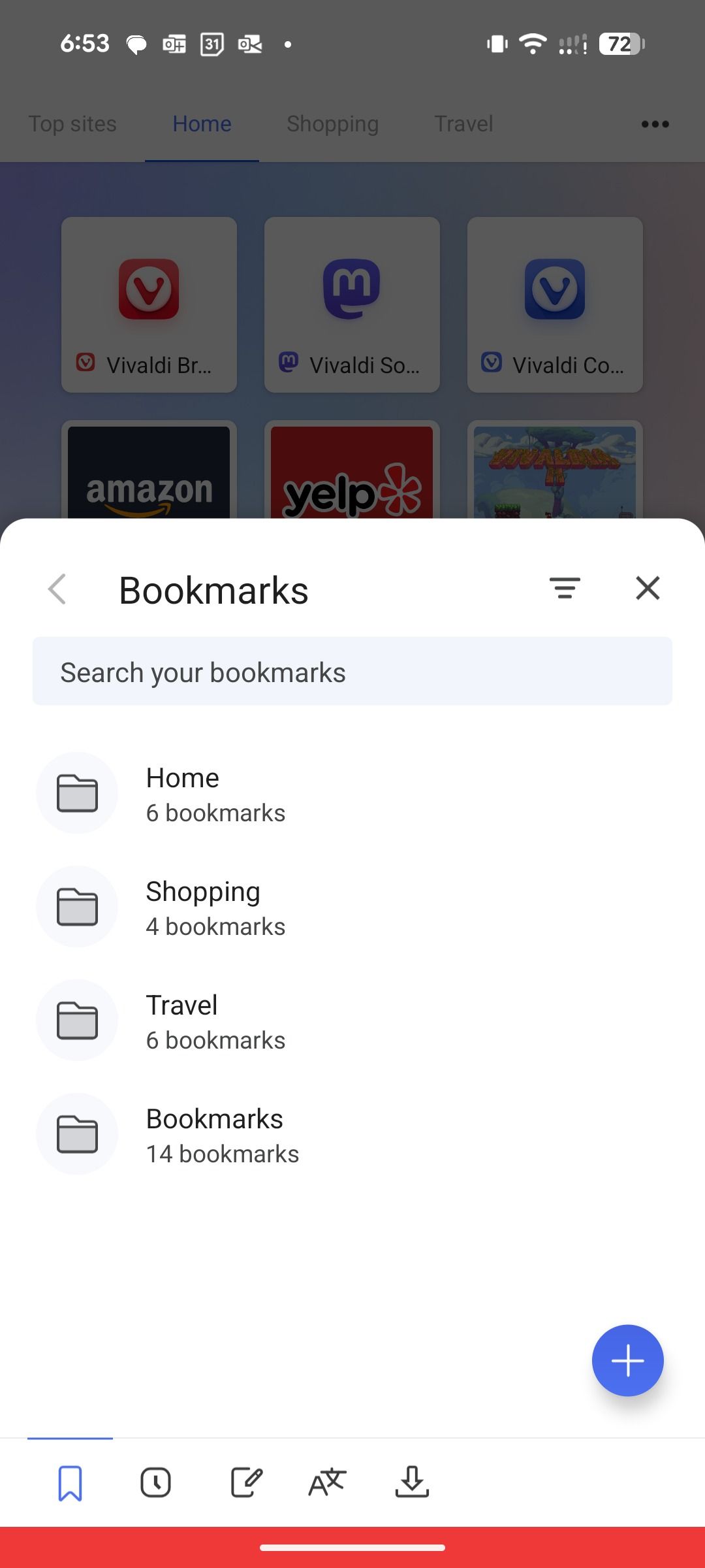 Check bookmarks in Vivaldi