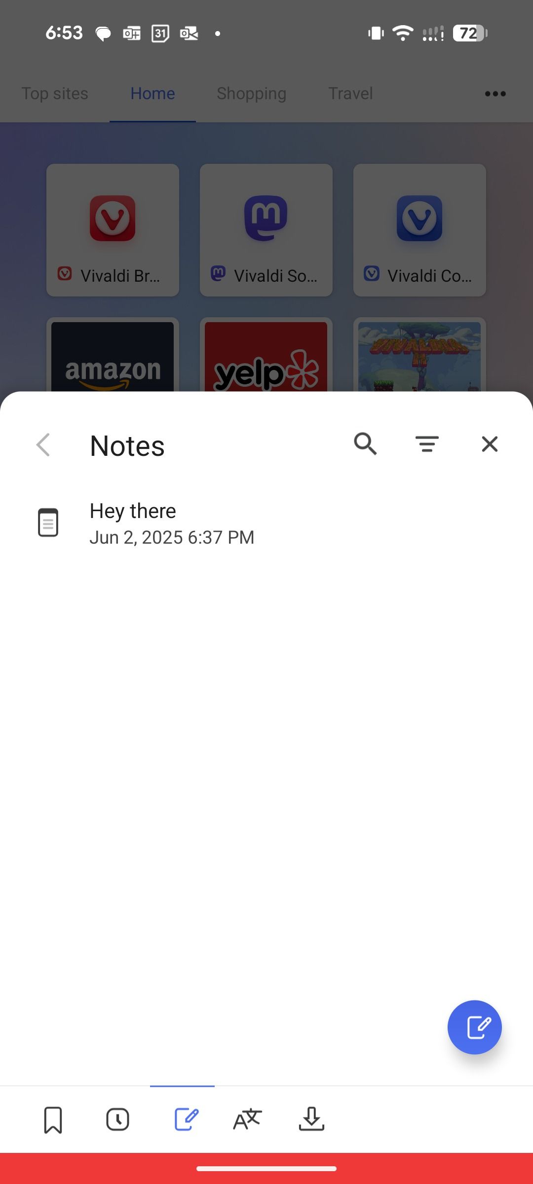 Write notes in Vivaldi