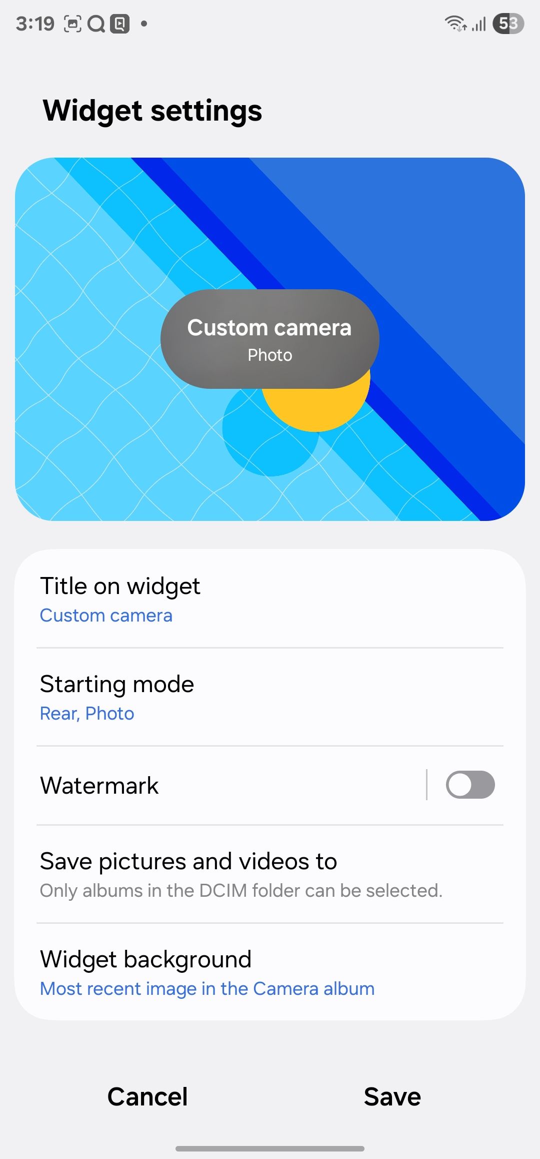 Widget Samsung Camier