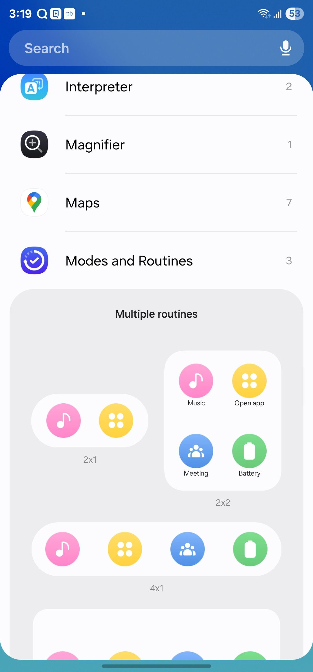 Routine widget options