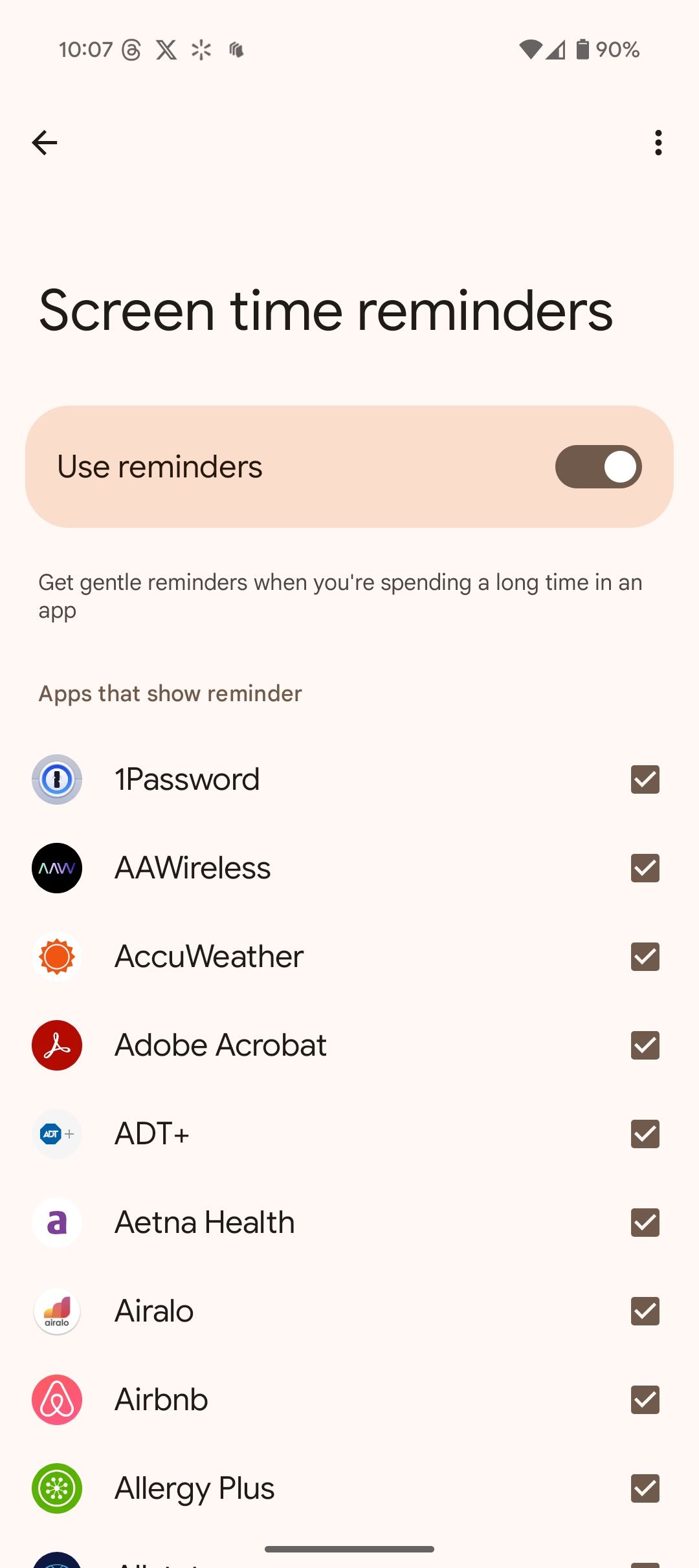 Google Pixel上的屏幕提醒菜单显示选定应用程序的列表