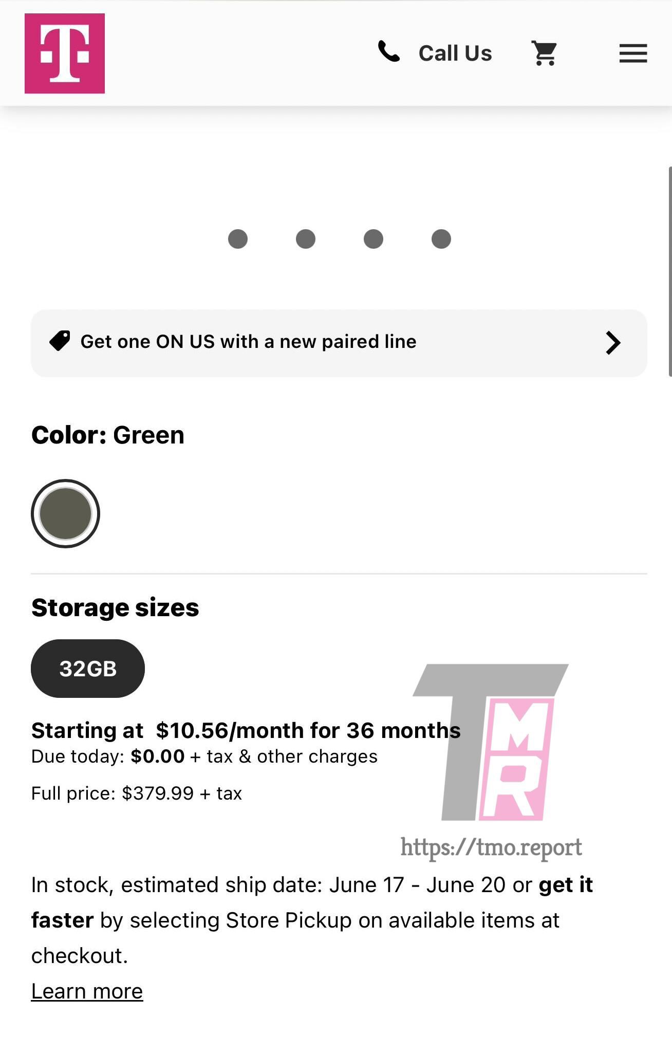 A screenshot highlighting a 36-month financing option for a Samsung wearable.