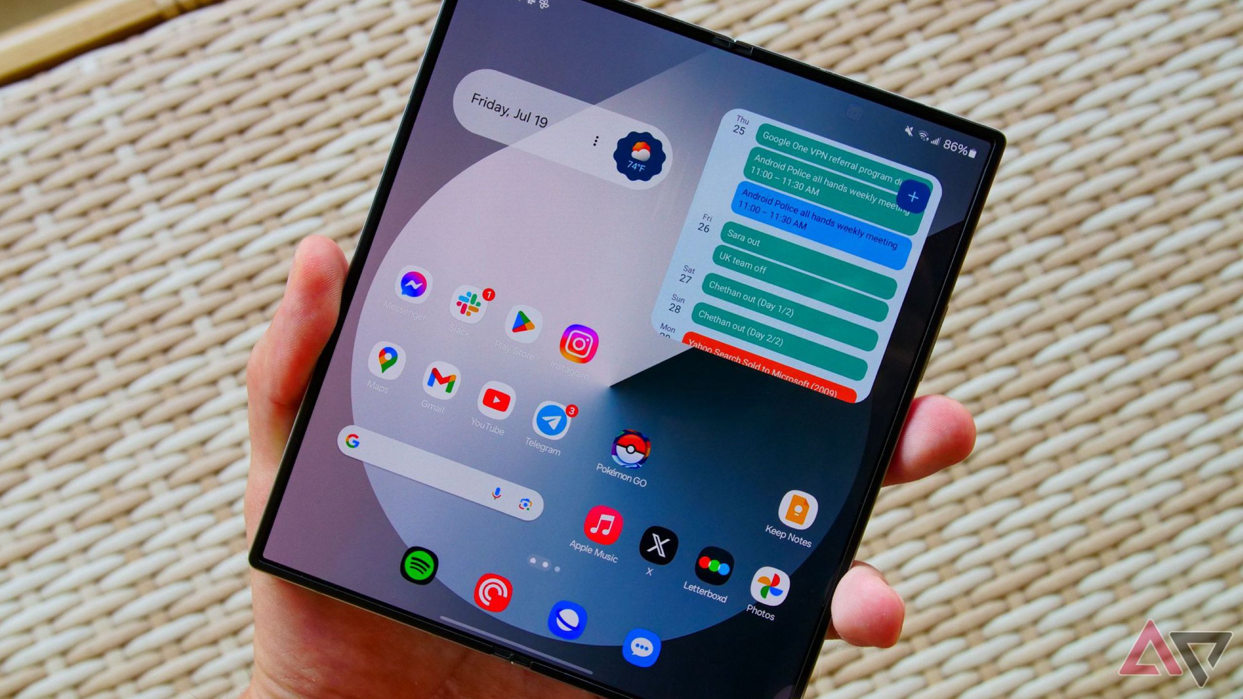 The Galaxy Z Fold 6 unfolded showing the home screen