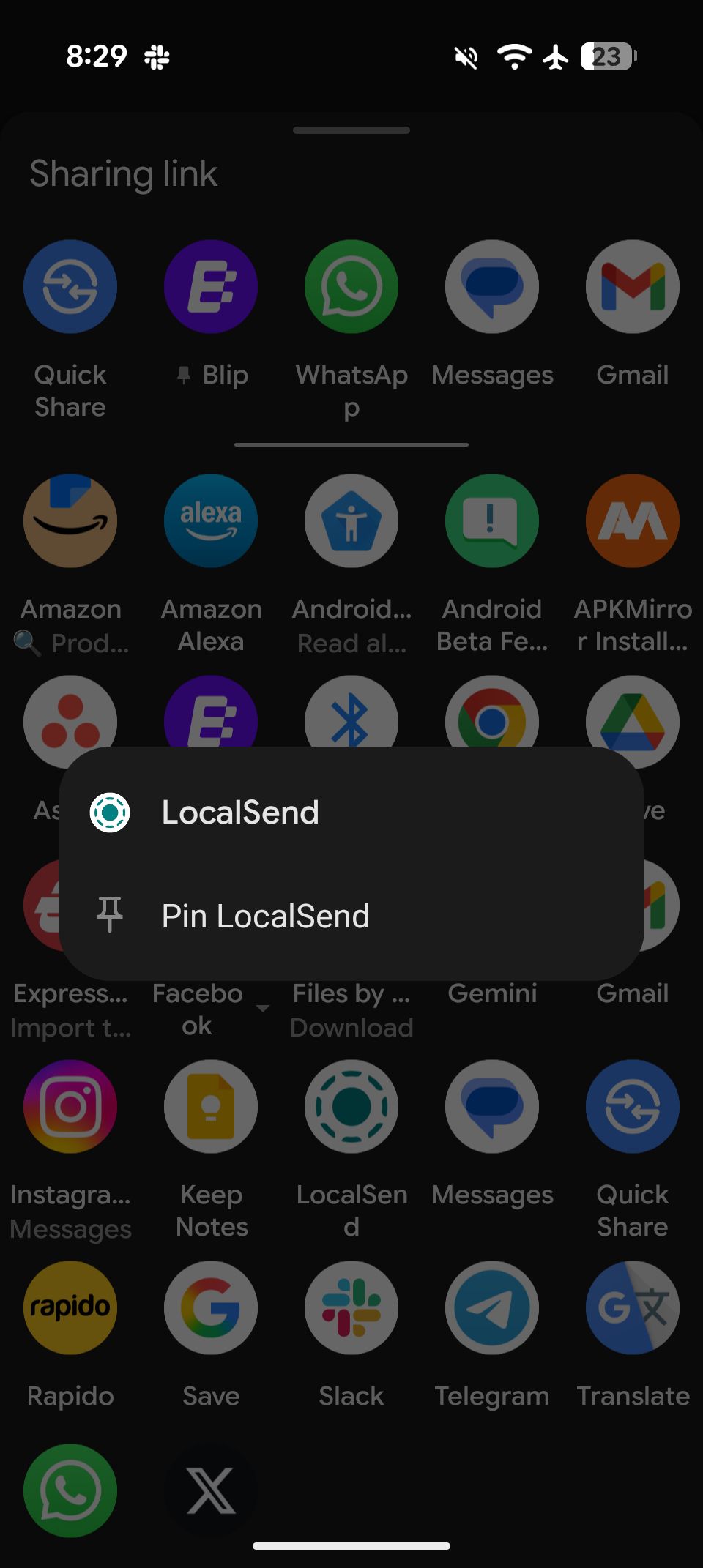 Pin [App Name] feature in Android's Sharesheet