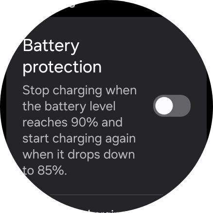 A Screenshot highlighting Galaxy Watch 8's Battery Protection feature.
