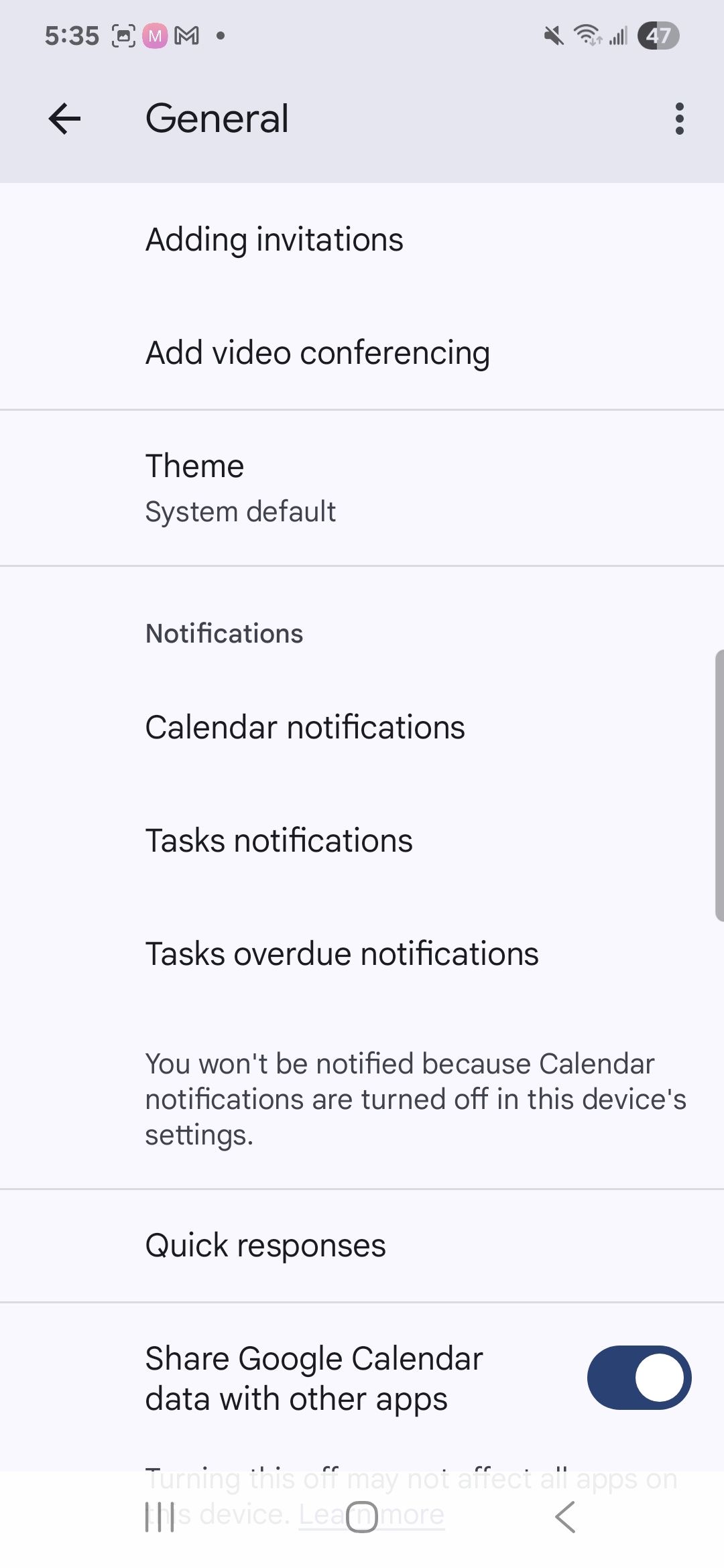 Lista de parámetros generales en el calendario de Google