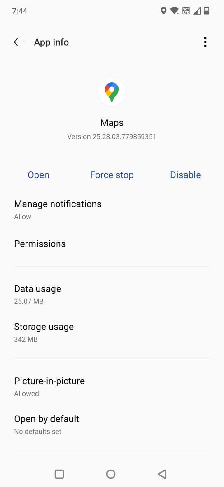La captura de pantalla muestra opciones de desactivación de Google Maps