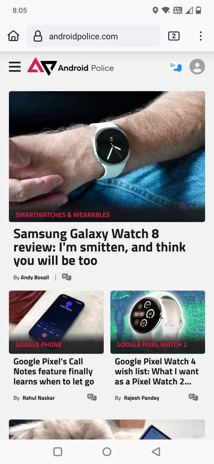 Captura de pantalla de la aplicación Firefox que muestra el sitio web de Android Font