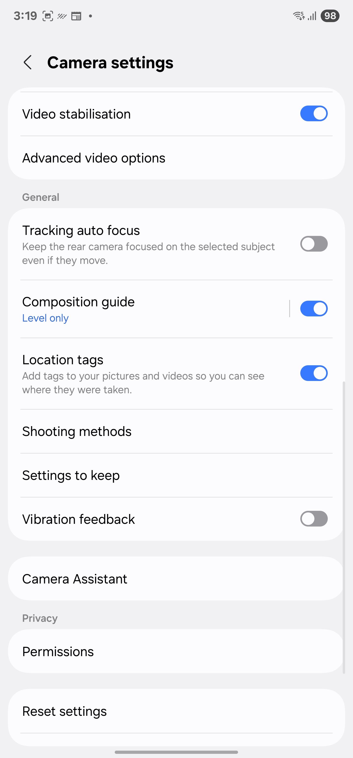 Configuración de la cámara para la aplicación Galaxy Camera