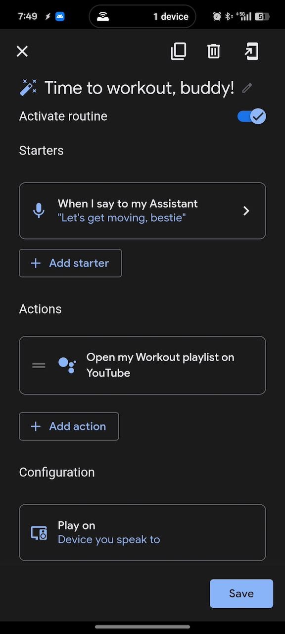 Text fields for entering custom conditions for Google Assistant routines  