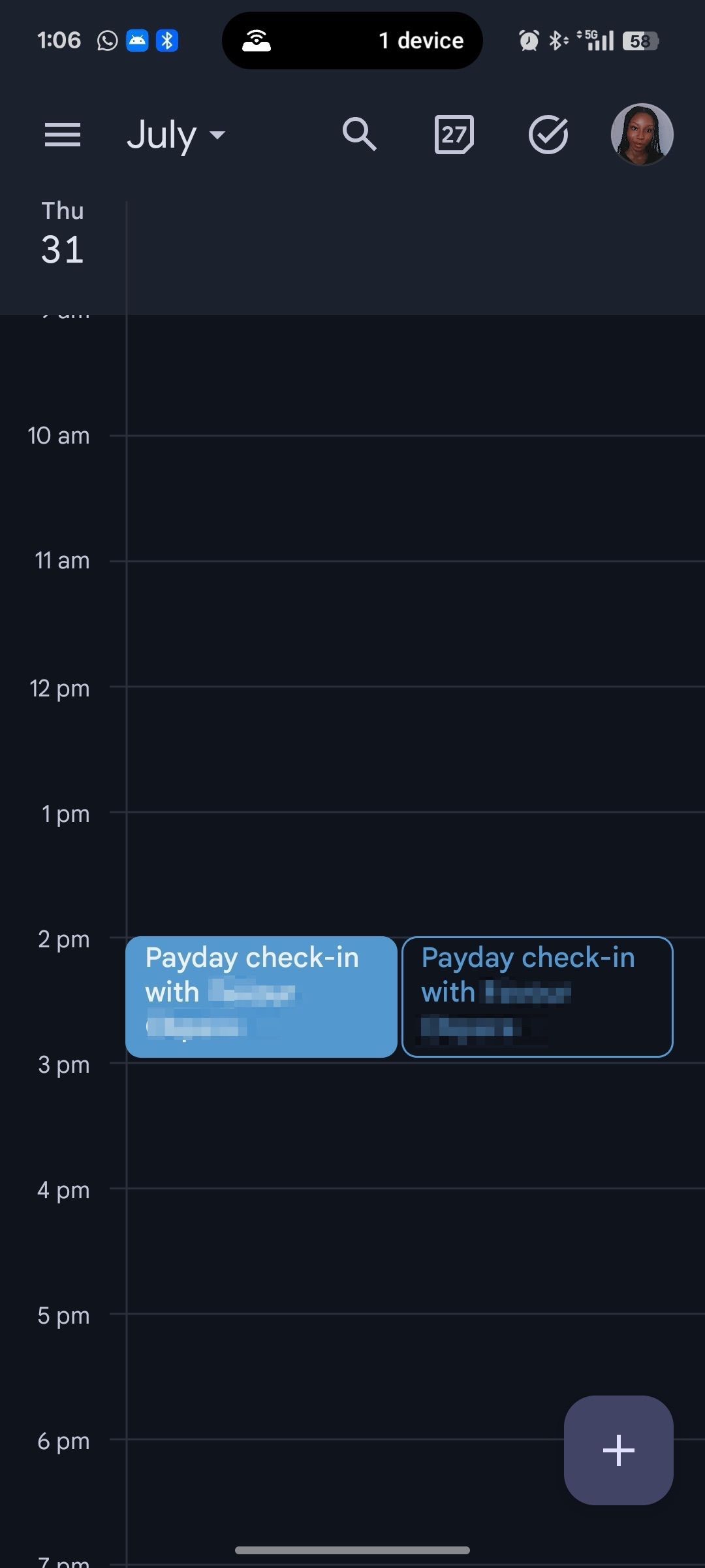 Registros de salario de eventos de Google Calendar registrados el 31 de julio