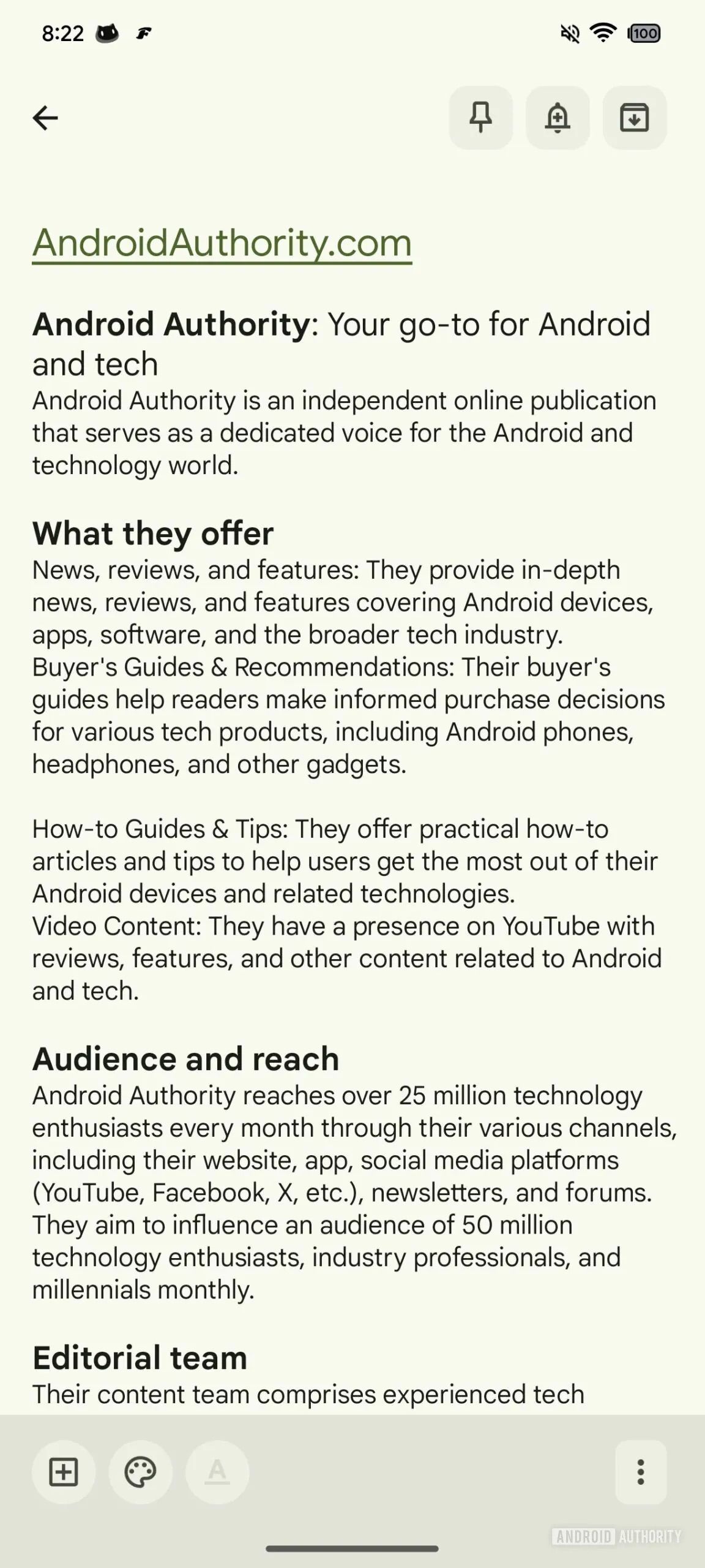 A long note in Google Keep