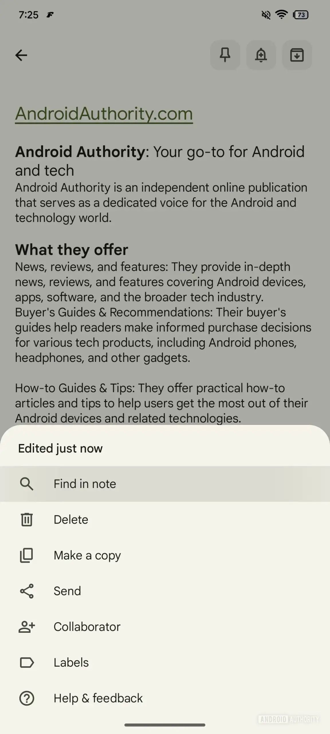 Search within a note feature in Google keep