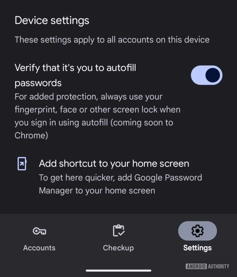 The Autofill option in Google Password Manager with biometric protection.