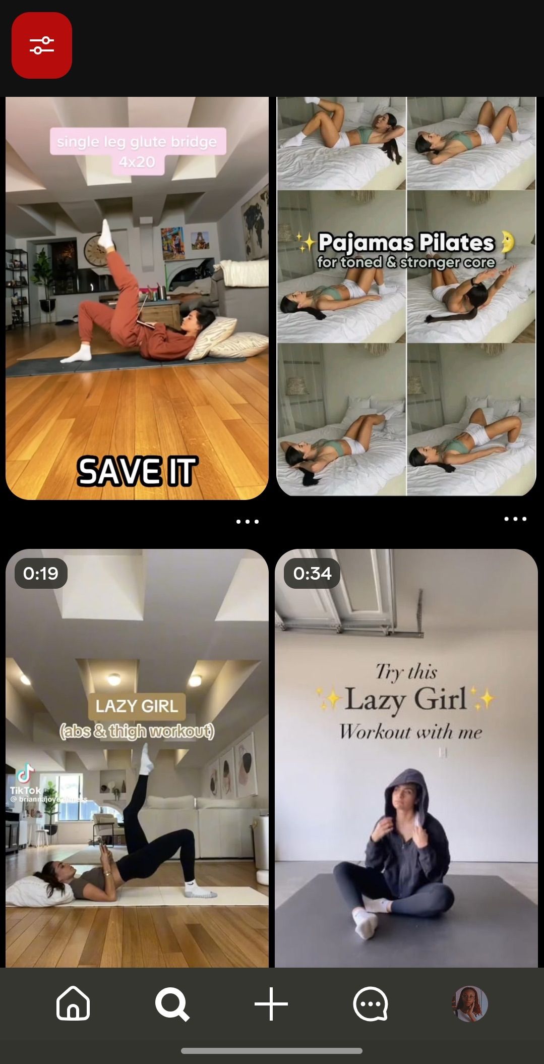 Pinterest search results showing lazy girl workouts 