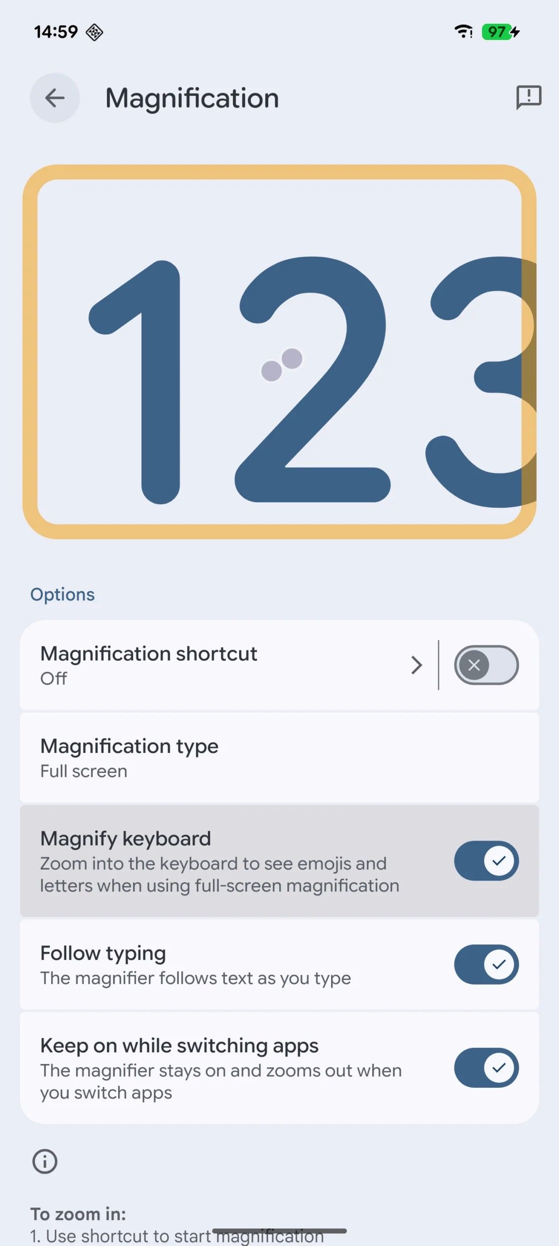 Screenshot showing magnify keyboard in Android July Canary build