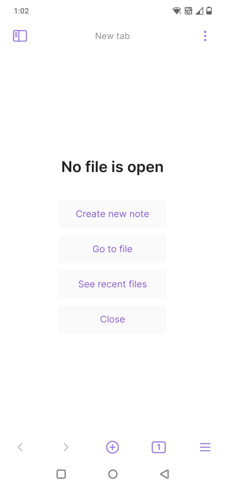 Screenshot showing the new tab on the Obsidian app