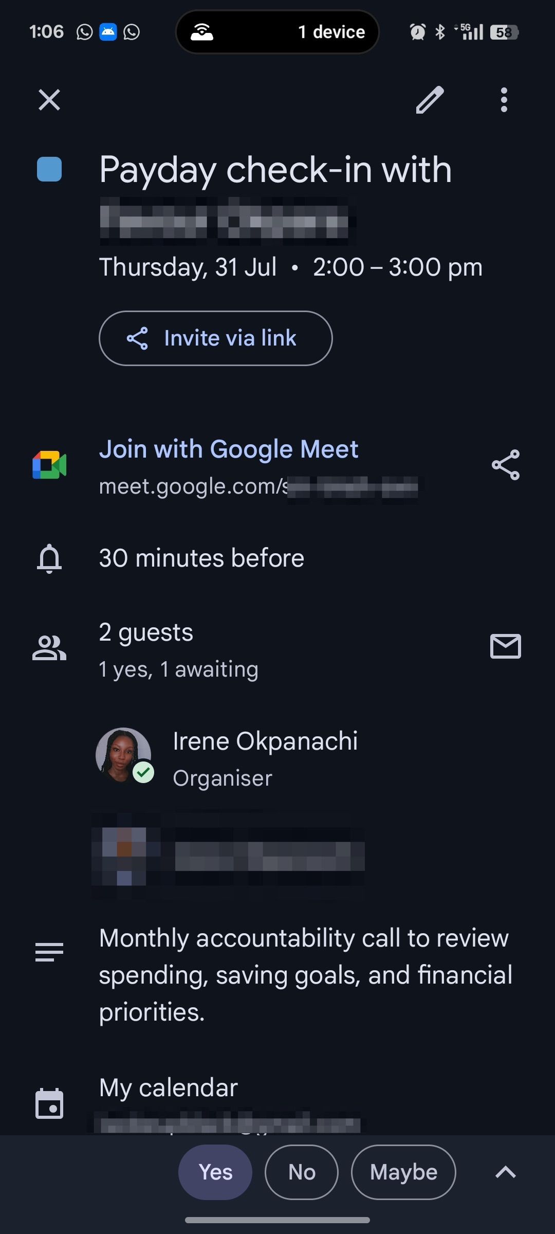 Detalles sobre el salario para los eventos del calendario de Google registrados todos los días el 31 de julio