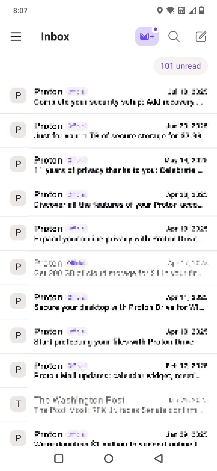 Captura de pantalla de la aplicación Proton Mail