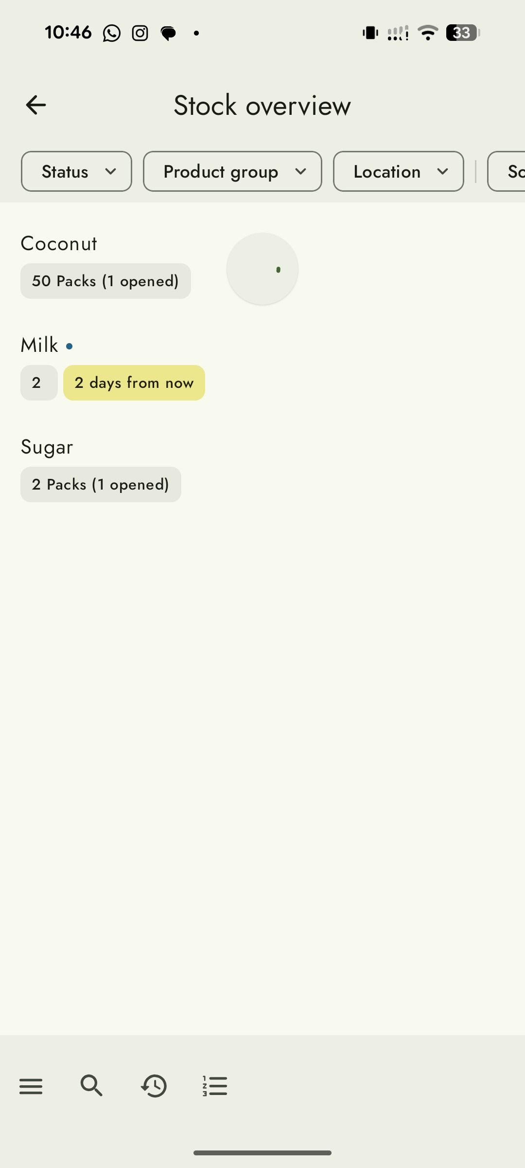 Grocy stock overview