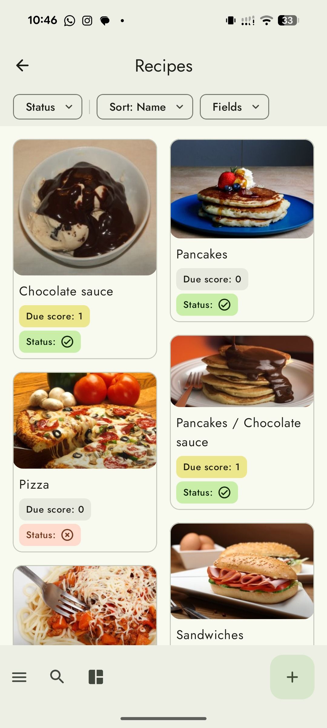 recipes in Grocy