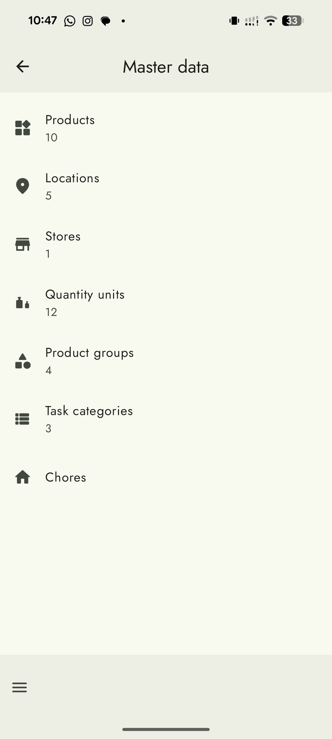 Stock overview in Grocy