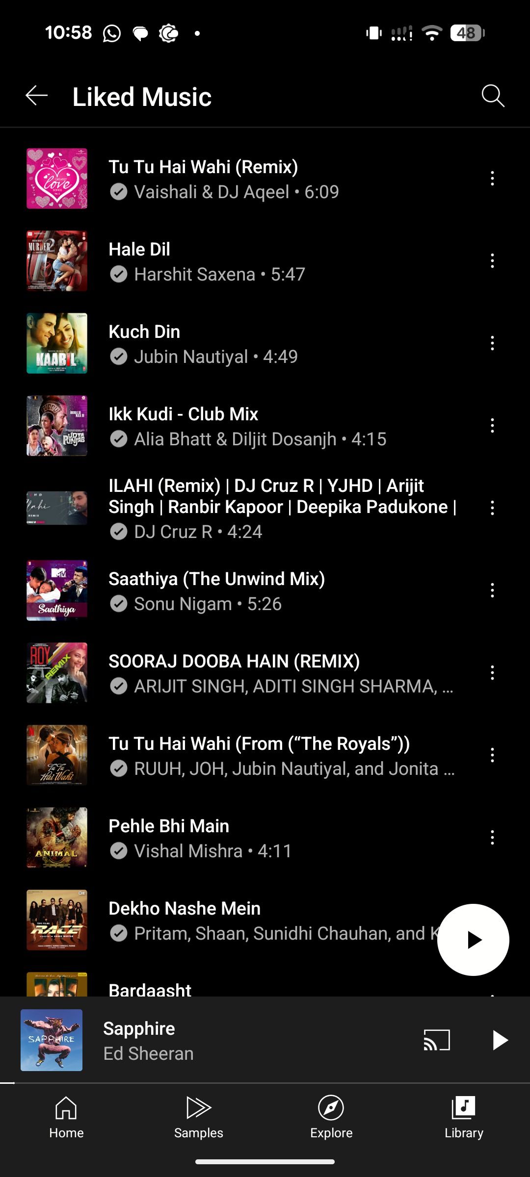 Liked music in YouTube Music