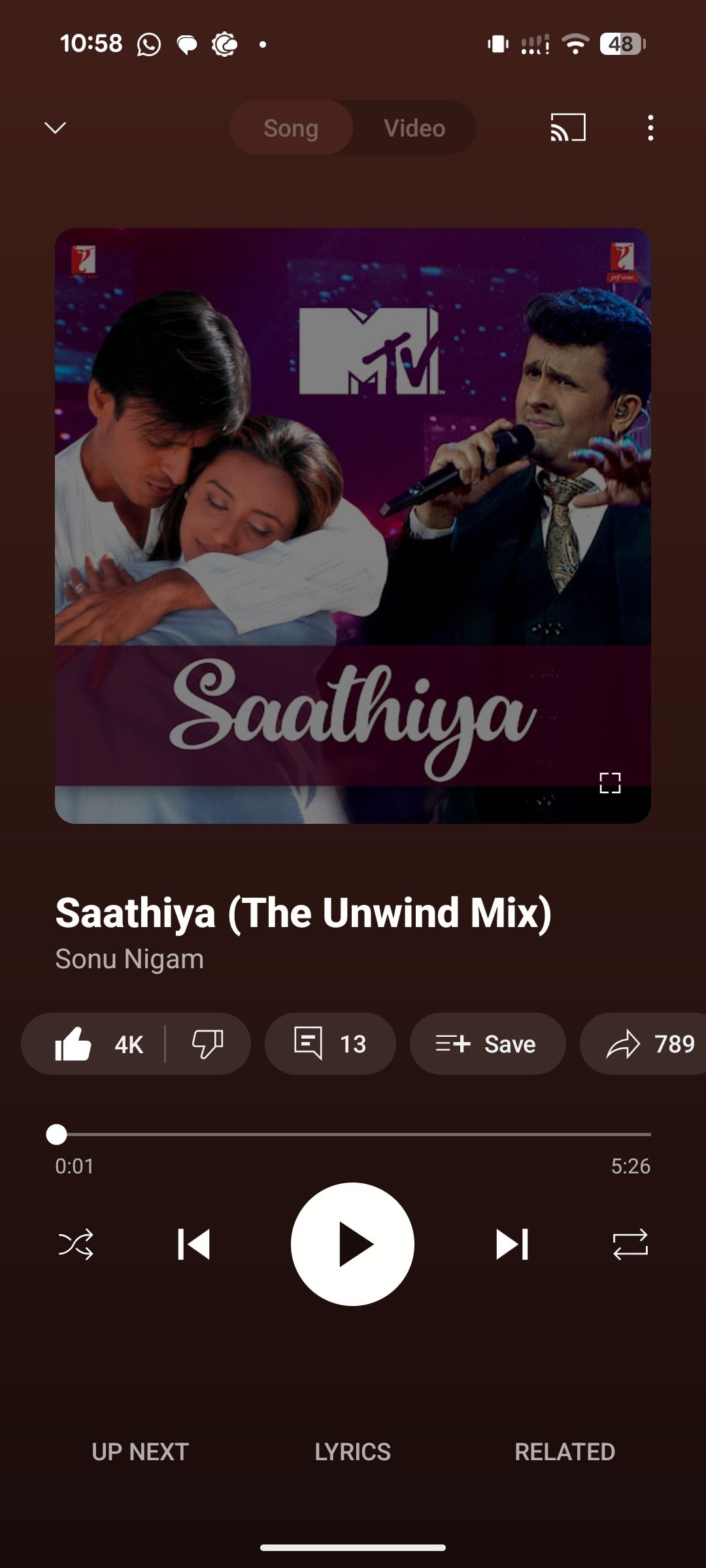 song playing in YouTube Music