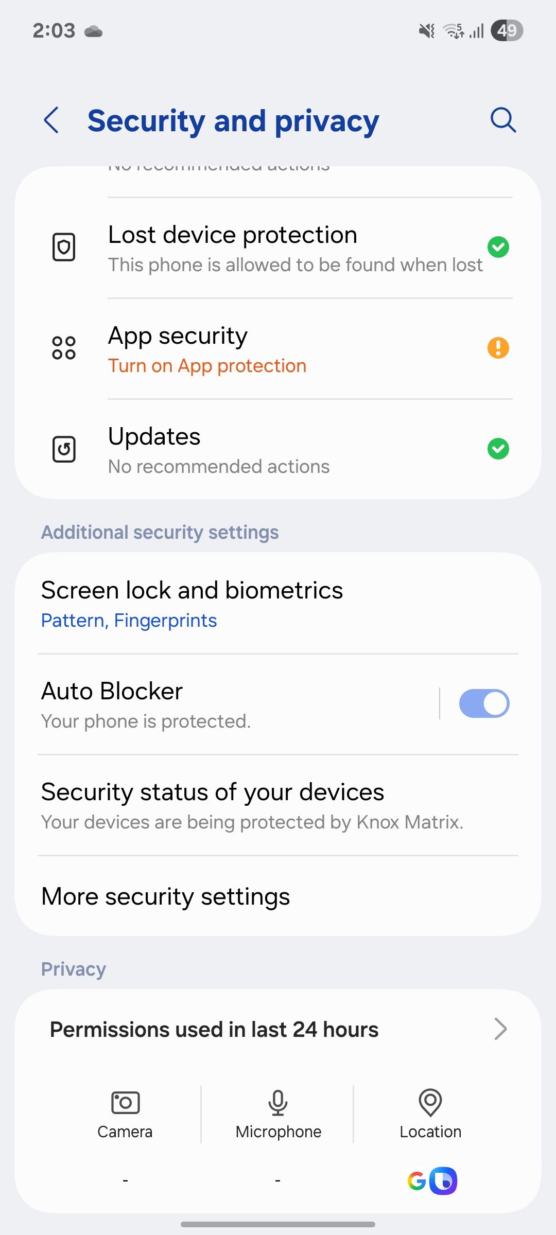 security settings in Samsung