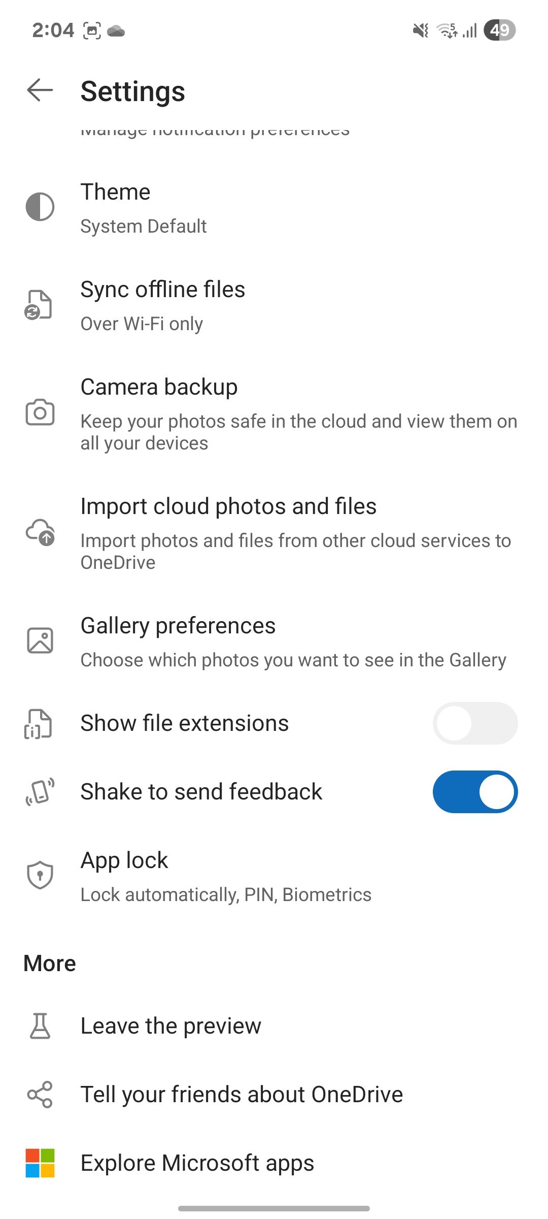 Samsung Settings menu