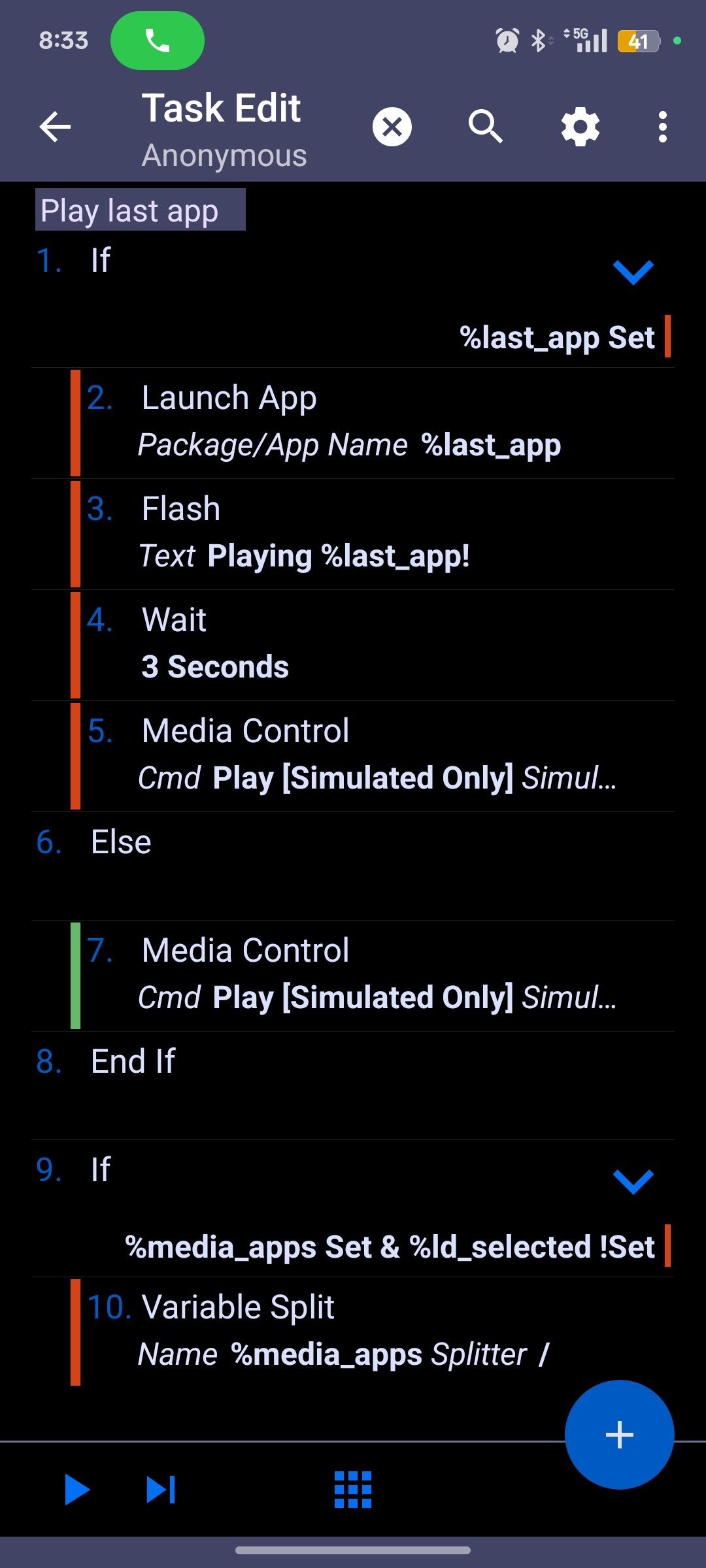Codes and configuration for Bluetooth media playback task on Tasker app