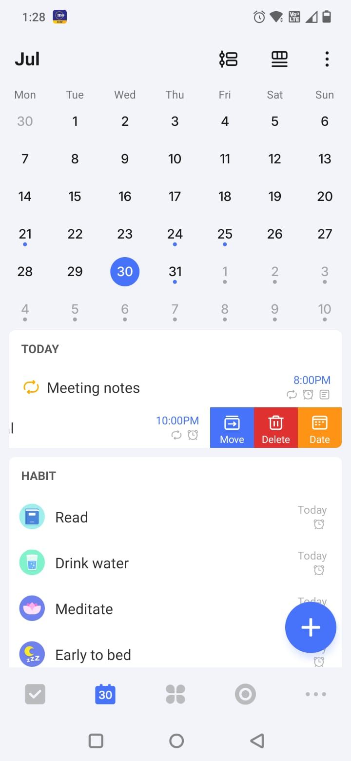 Screenshot of a task in TickTick showing multiple options