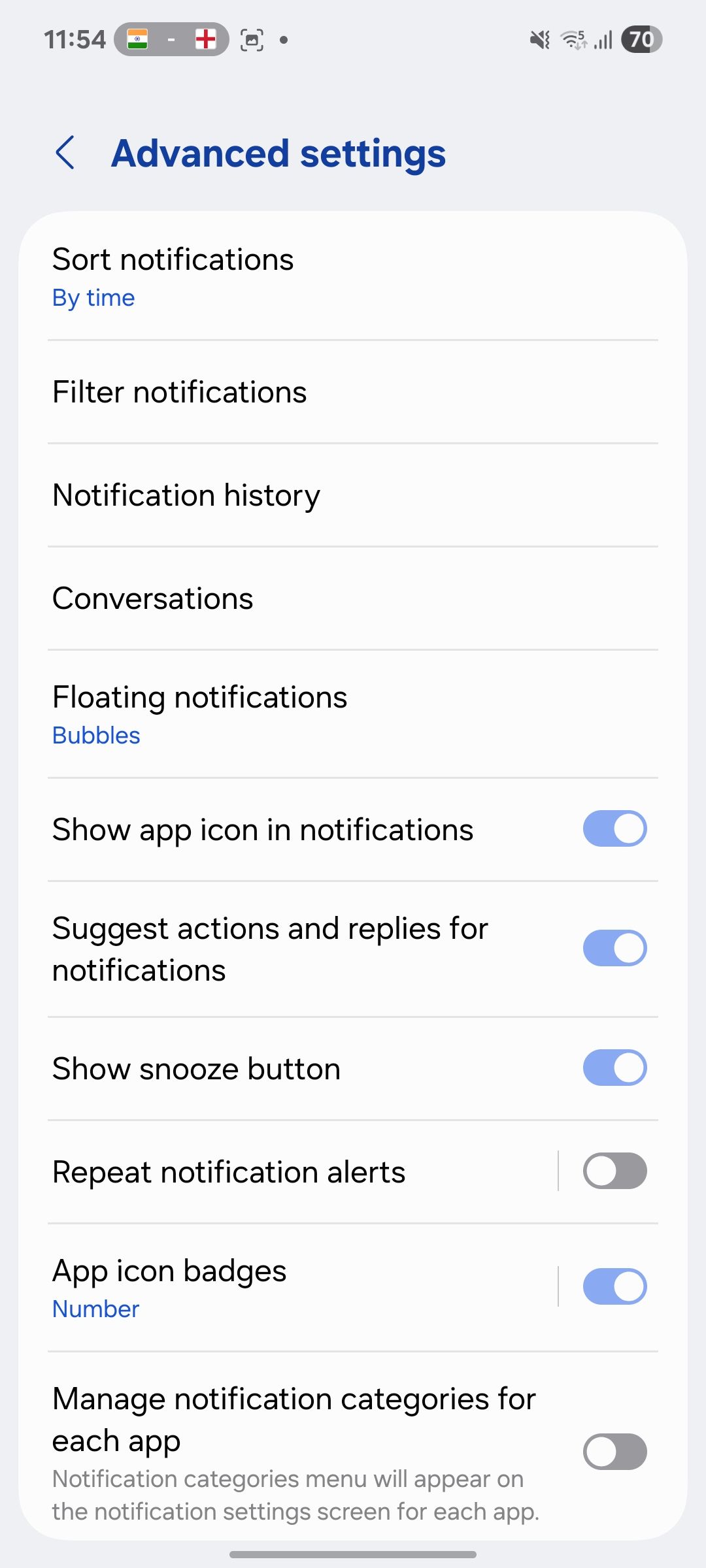 Ative a notificação confortável