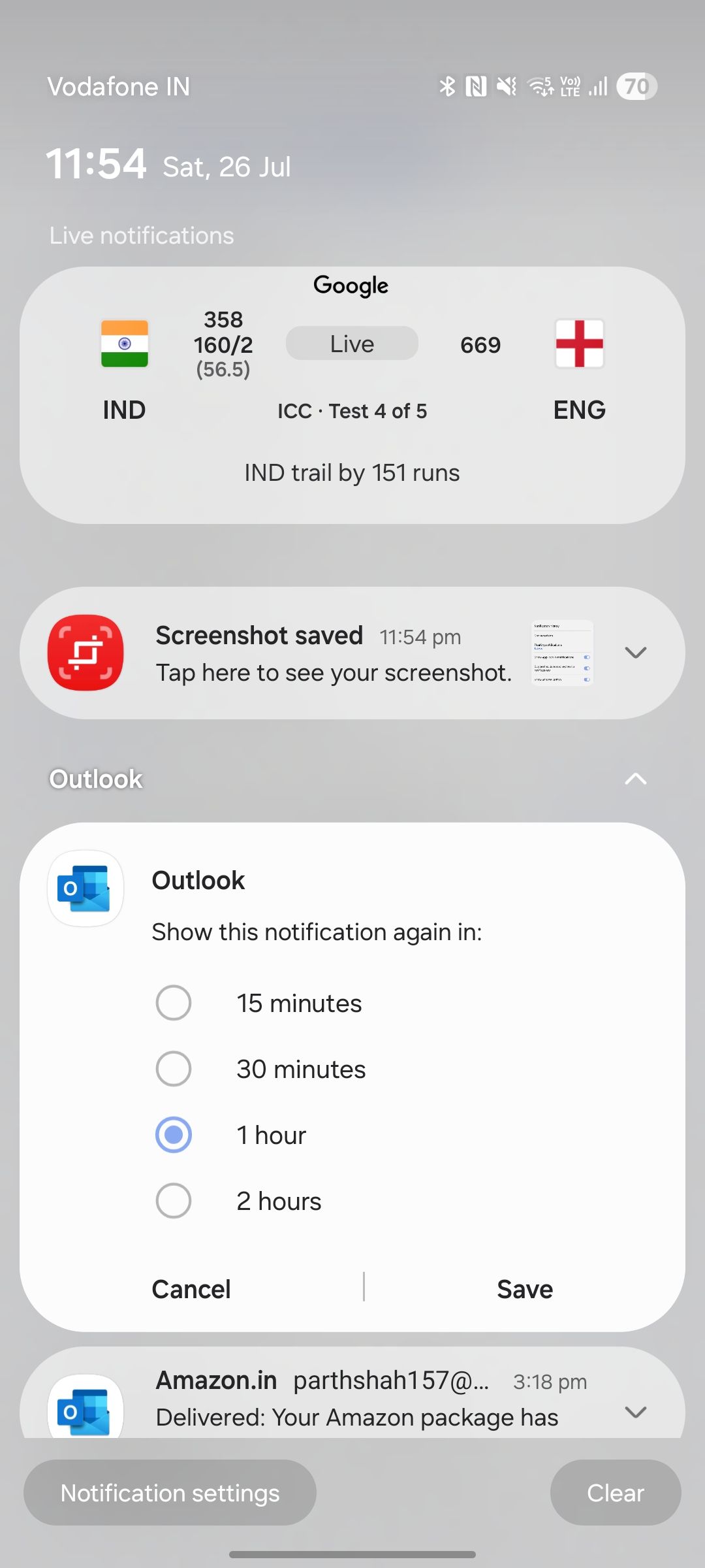 Snuncies uma notificação sobre a Samsung
