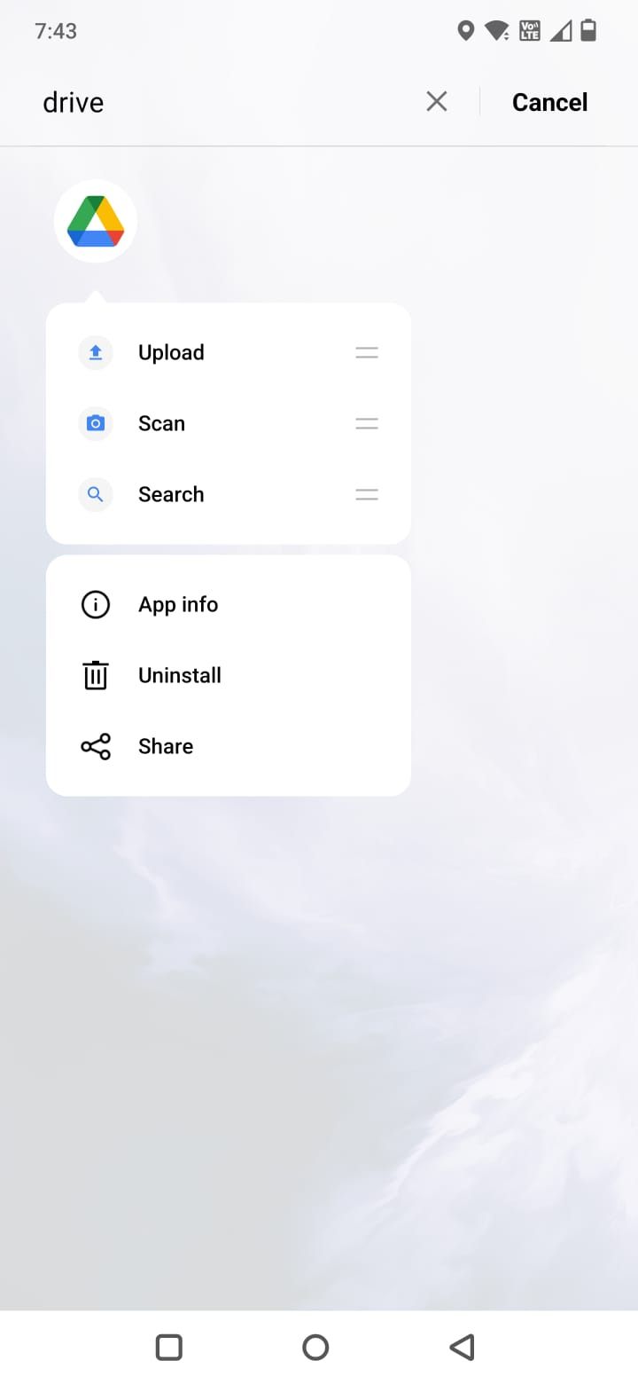 Screenshot showing the Uninstall option for Google Drive