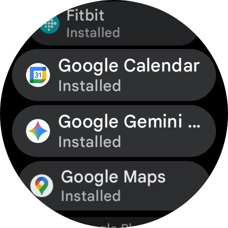 List of installed apps on Wear OS smartwatch