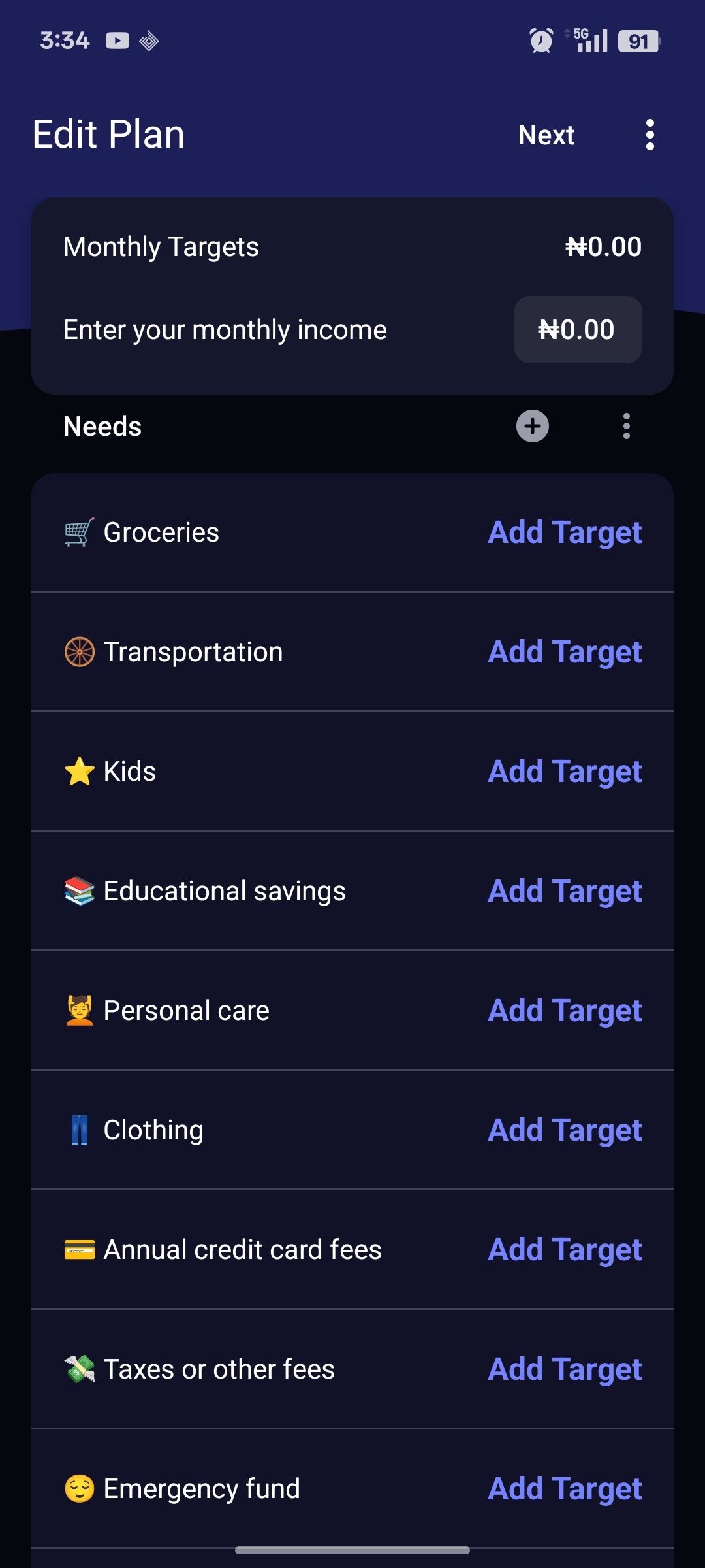 Modifique el menú del botón de visualización del plan para agregar objetivos de ahorro a través del gasto en tiendas de comestibles y otras categorías en la aplicación YNAB