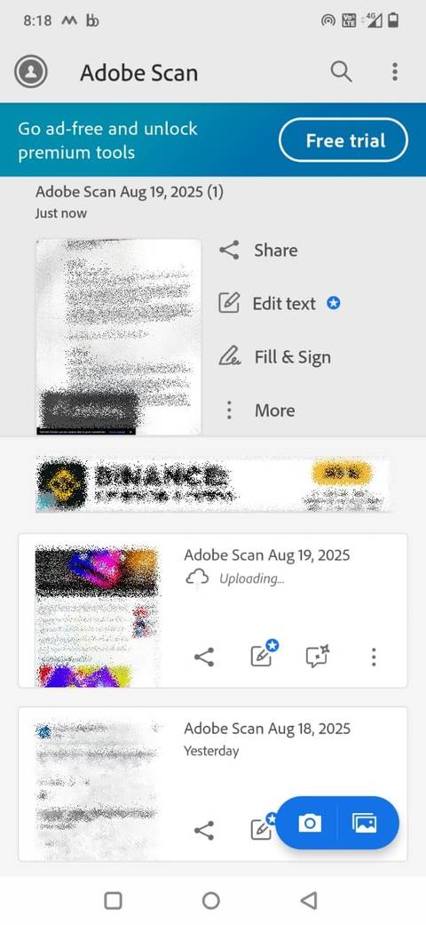 Screenshot of the Adobe Scan app showing the scanned pages