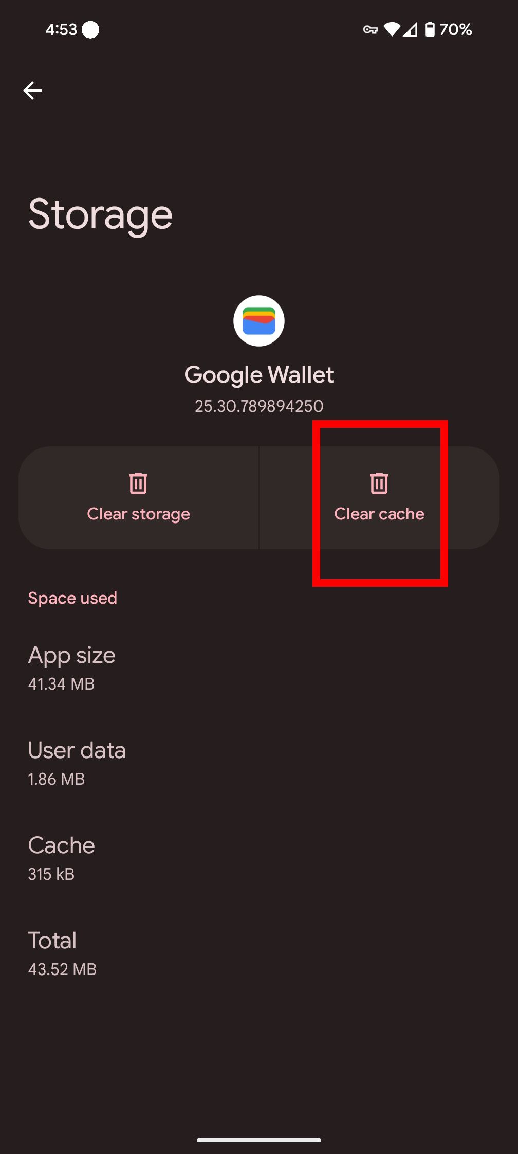 La opción Red Rectange Sourcieux borra el espacio de almacenamiento y el caché de Google Waller en Android 15