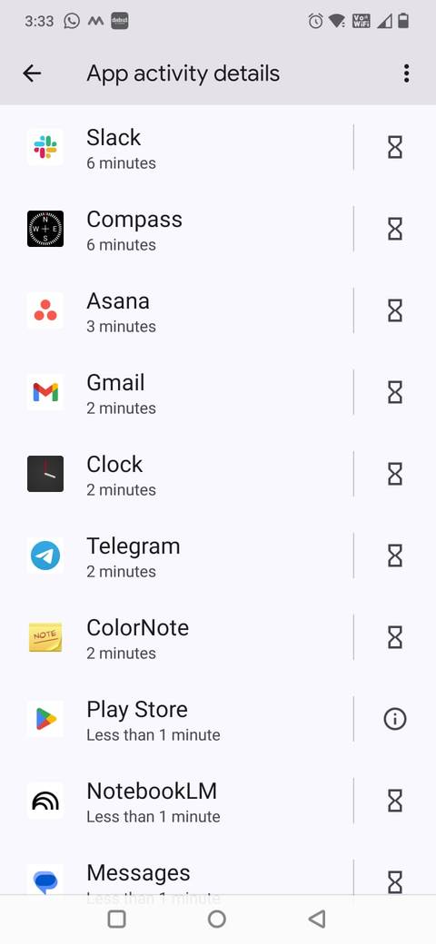 Screenshot showing App activity details on Android