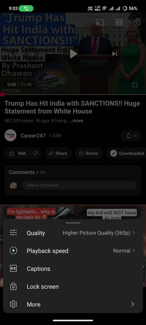 Screenshot showing YouTube playing a downloaded video