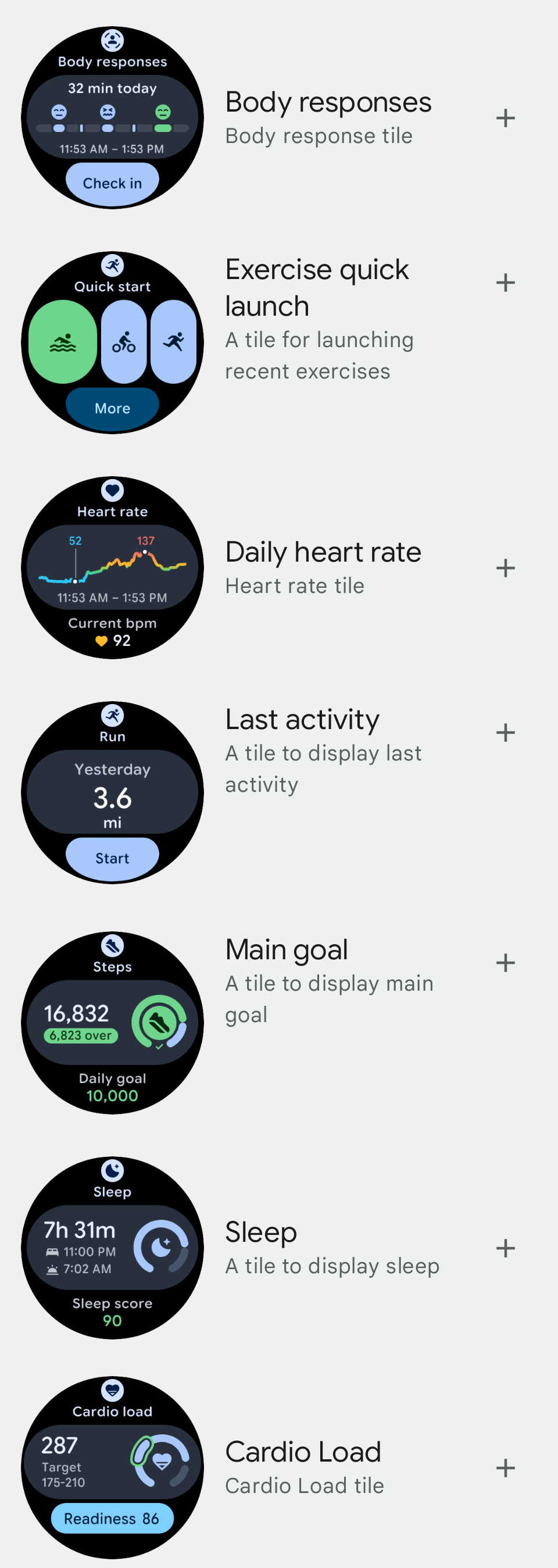 如Android的Pixel Watch应用程序所示,新材料3表达瓷砖的屏幕截图。